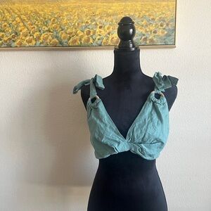 Anthropologie Teal Smocked Crop Top